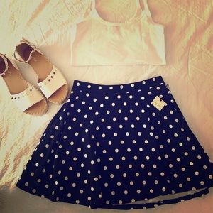 Navy blue polka dot skater skirt